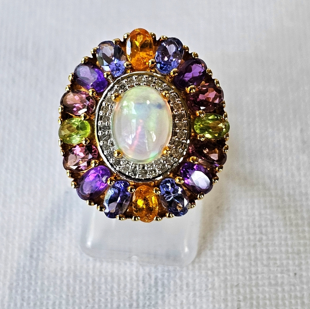 Genuine Opal & Multiple Gemstone Ring 18k Yellow Gold Vermeil Size 7! - Picture 4 of 12